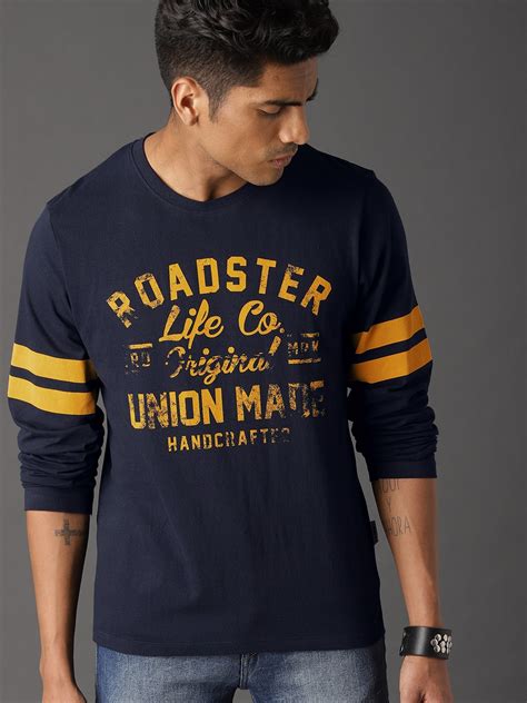 Buy The Roadster Lifestyle Co Men Navy Blue Varsity Graphic Pure Cotton