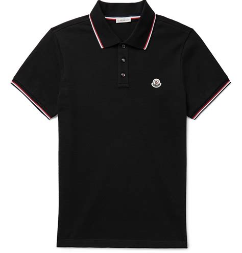 Moncler Slim Fit Contrast Tipped Logo Appliquéd Cotton Piqué Polo Shirt Black Moncler