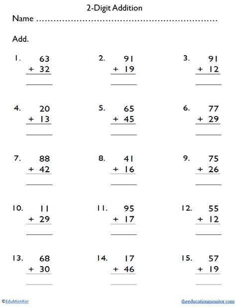 Fourth Grade 2 Digit Addition Worksheets Edumonitor Fourth Grade 2nd