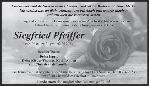 Traueranzeigen Von Siegfried Pfeiffer Abschied Nehmen De