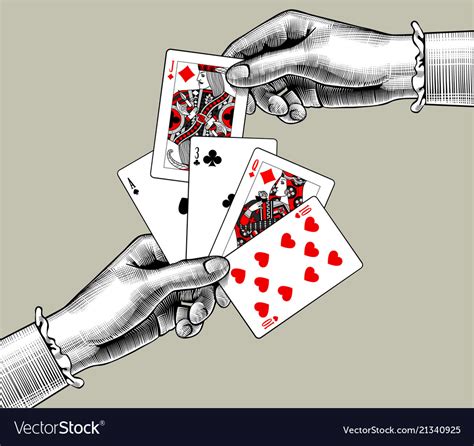 Womans Hands With Playing Cards Fan Vintage Vector Image