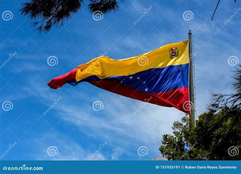 Venezuela Flag Waving In The Wind Blue Sky Cleared Stock Image Image