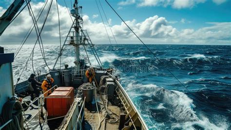 Commercial Fishing Vessel Navigating Stormy Seas Aig41 Stock Image