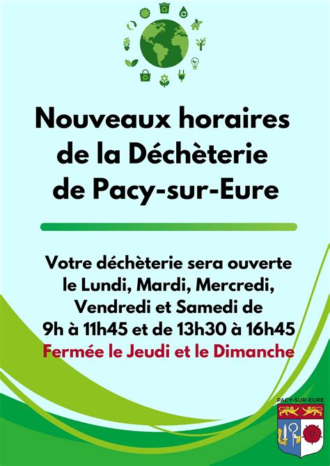 Nouveaux horaires de la Déchèterie Pacy sur Eure