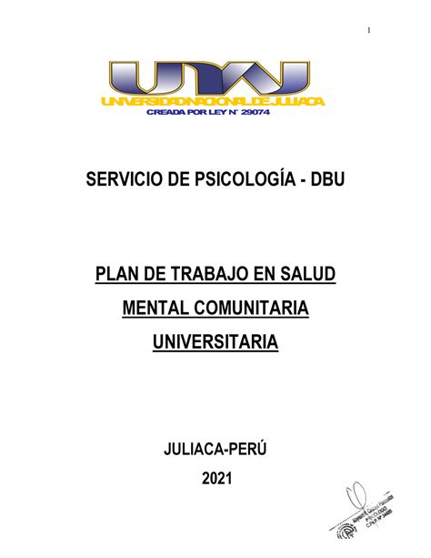 Unaj Plan De Trabajo En Salud Mental Comunitario Universitario Creada