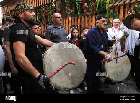 Palestinians Beat Drums During The Celebration Of The Birth Of The