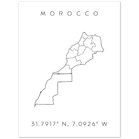 Morocco Map Outline Modern Morocco Map Minimal Morocco Map Etsy Canada