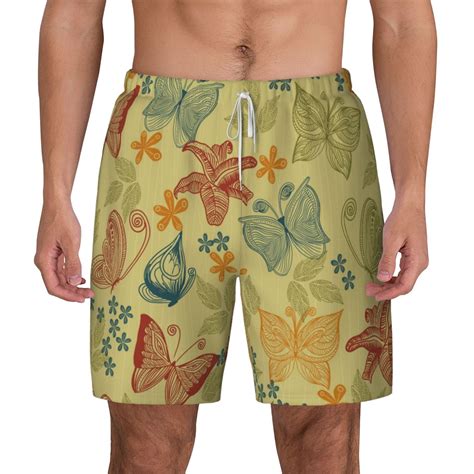 Balery Floral With Butterflies Mens Swim Trunks Swim Shorts For Men