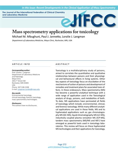 (PDF) Mass Spectrometry Applications for Toxicology