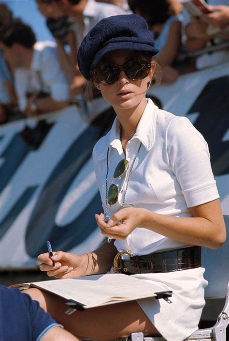 Nina Rindt, wife of F1 champion Jochen Rindt, recording lap times at a ...