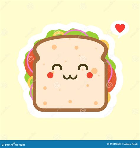 Cute And Kawaii Of Sandwich Bread Character With Vegetables Breakfast