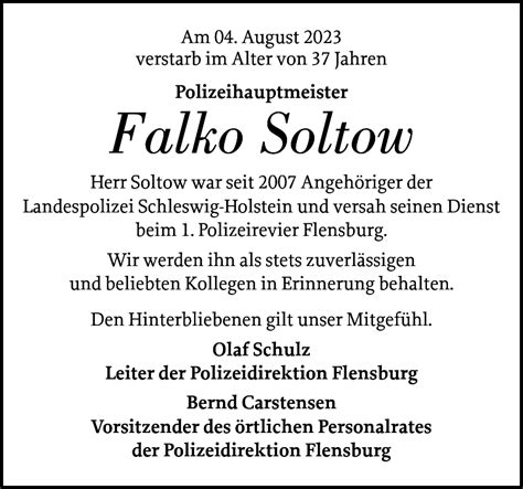 Falko Soltow Gedenken Flensburger Tageblatt