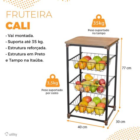 Fruteira Cali de Chão Cozinha 3 Cestos Removíveis Itaúba em Promoção