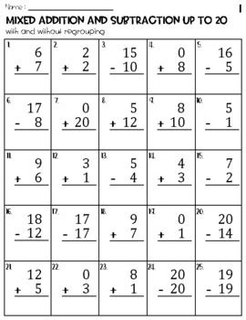 Mixed Addition And Subtraction Within 20 Worksheets