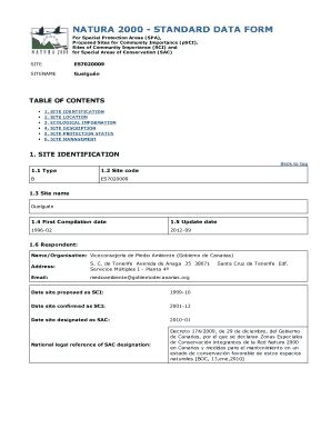 Fillable Online NATURA 2000 STANDARD DATA FORM Magrama Gob Es Fax