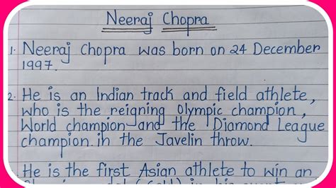 Neeraj Chopra Essay Ten Lines On Neeraj Chopra World Championship