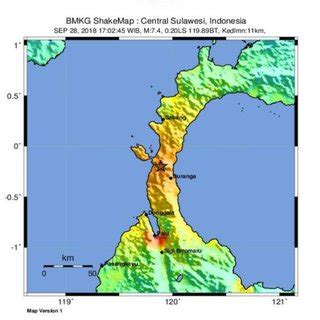 -BMKG ShakeMap, Modified Mercalli Intensity Scale (MMI): Central ...