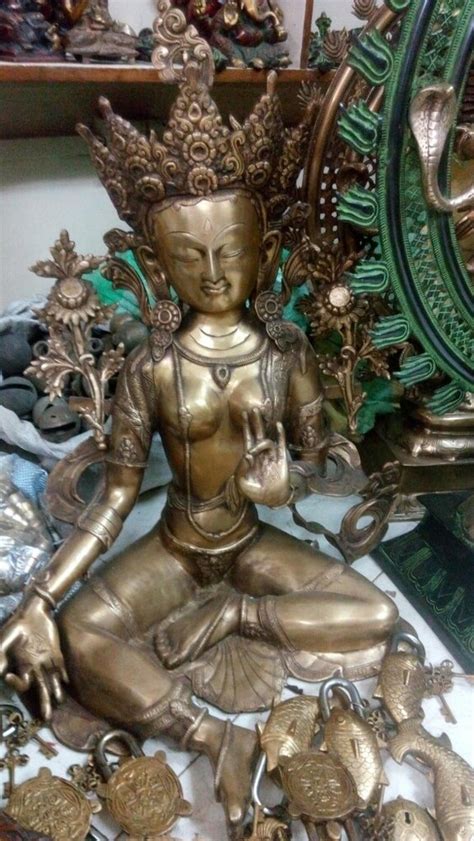 Golden Gold Plated Brass Green Tara Statue For Worship At Rs In