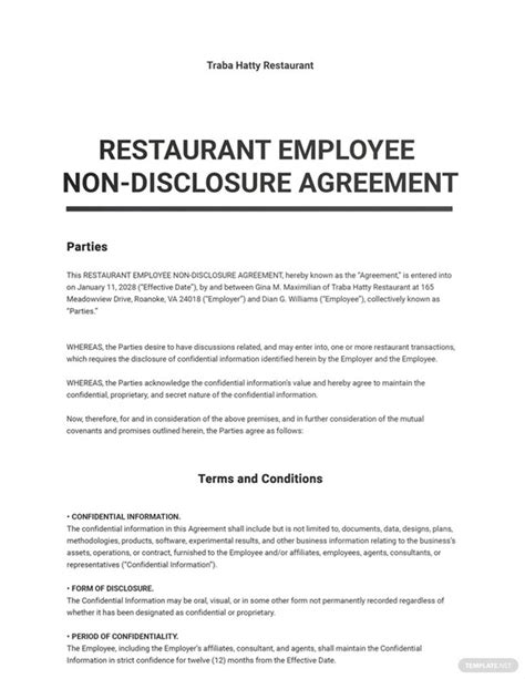 The Restaurant Employee Non Disclosure Agreement