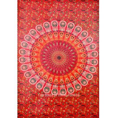 Vibrant Red Bohemian Accent Trippy Medallion Mandala Cotton Tapestry