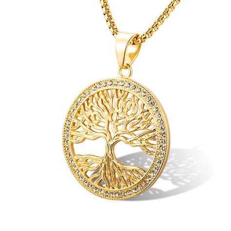 New Arrivals 18k Gold Plated Tree Of Life Round Pendant Necklaces For Women Fine Jewelry