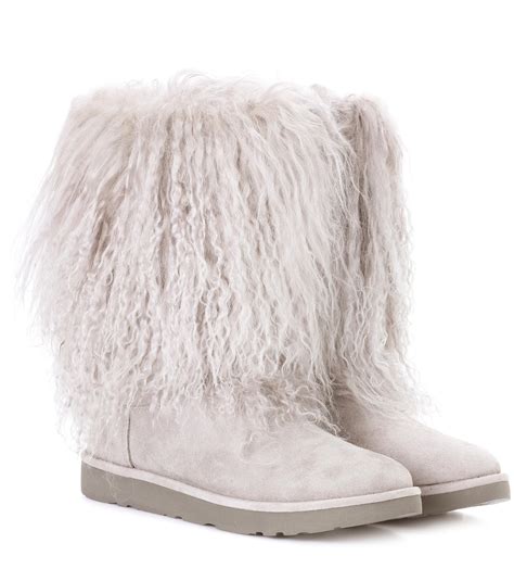 Lyst - Ugg Lida Fur And Suede Ankle Boots in Gray