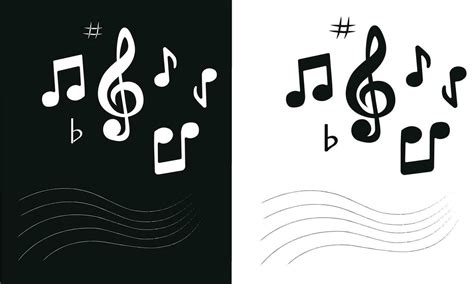 Music notes flat vector set isolated on black and white background. Song, melody or tune vector ...