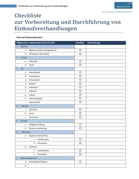 Checkliste Zur Vorbereitung Von Verhandlungen