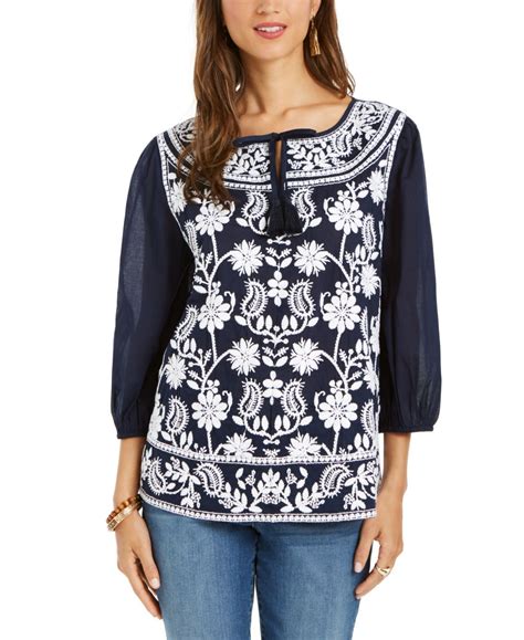 Style And Co Cotton Peasant Blouse Created For Macys Industrial Blue