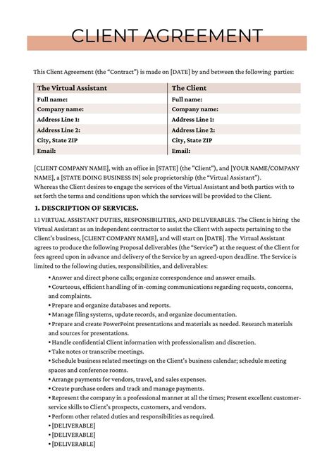 Virtual Assistant Client Agreement Template Virtual Assistant Client