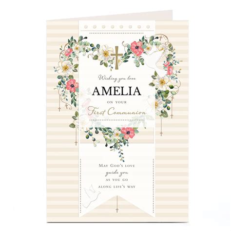 Buy Personalised First Communion Card Floral Heart For Gbp