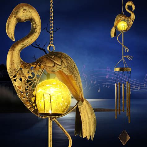 Tiokmc Flamingo Solar Wind Chimes For Outside Courtyard Decoration With