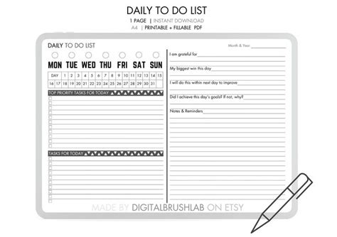 Printable Daily To Do List Fillable Daily To Do List Daily Organizer