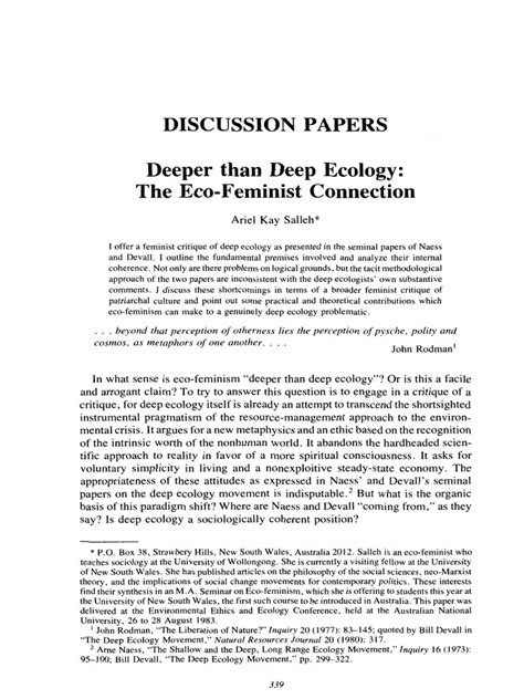 Discussion Papers Deeper Than Deep Ecology The Eco Feminist Connection