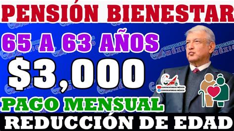 ≫ 🔔📣 Grita De Felicidad 🥳💲 Reducción De Edad 65 A 63 Años En La PensiÓn Bienestar Y 3000