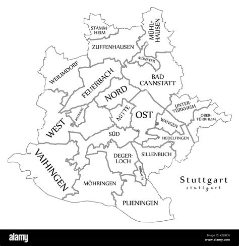 Modern City Map Stuttgart City Of Germany With Boroughs And Titles De