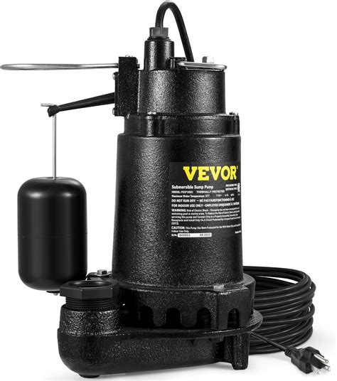 Vevor Sump Pump 1 Hp 5600 Gph Submersible Cast Iron Water Pump 1 12 Discharge With 1 14