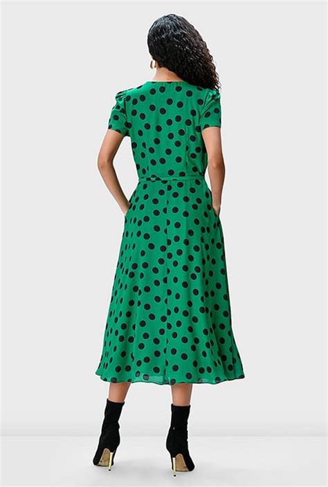 Shop Polka Dot Print Crepe Wrap Dress Eshakti