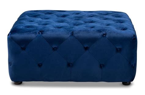 Baxton Studio Calvetti Royal Blue Velvet Button Tufted Cocktail Ottoman