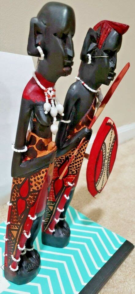 Kenya Africa Masai Figurines A Pair Of Hand Carved Maasai Wood