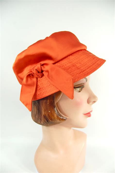 1950s Burnt Orange Satin Hat 50s Bucket Hat Modernette Stix Etsy