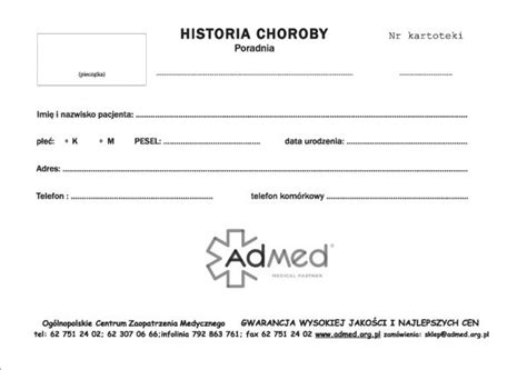 Koperta Z NADRUKIEM historia choroby 176mm x 250mm biała GRUBA