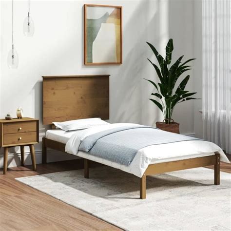 Cadre De Lit Marron Miel Bois De Pin Massif 100x200 Cm SALUTUYA