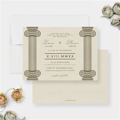 Greek Themed Invitation Featuring Two Roman Pillars And Roman Numerals You Can Use It For