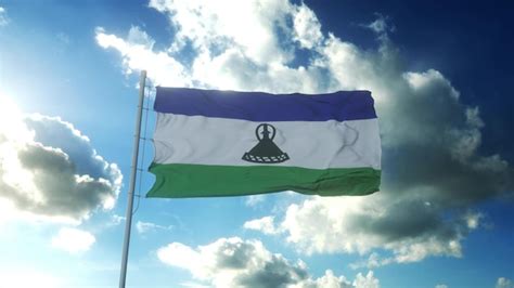 Bandera De Lesotho Ondeando En El Viento Contra El Hermoso Cielo Azul