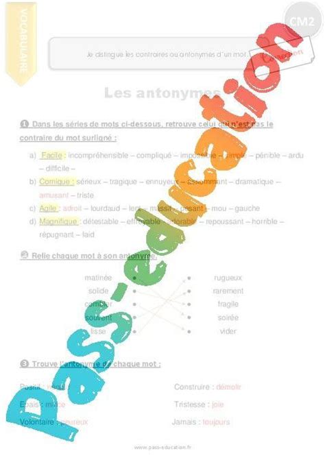 Comment Distinguer Les Antonymes Ou Contraires Dun Mot Cm