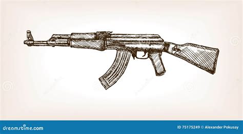 Ak Rifle Hand Drawn Sketch Vector Illustration Stock Vector ...