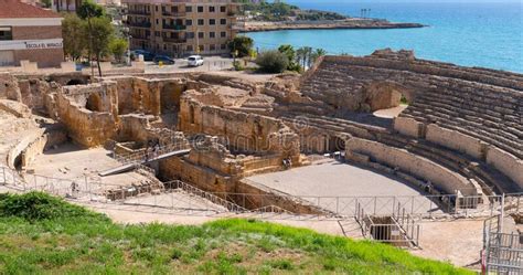 Tarragona Amphitheatre By Mediterranean Sea And Spanish Coast Costa