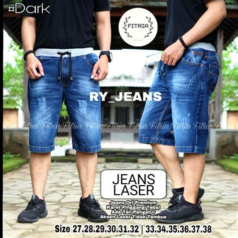 Jual CELANA PRIA JEANS PENDEK SOBEK PRIA PINGGANG KARET KOLOR RIP