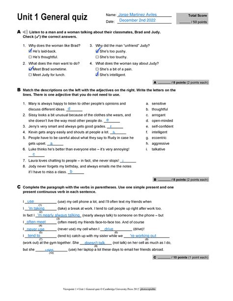 VP1 QUIZ 1 General Gjgjhjhjhjhjh Viewpoint 1 Unit 1 General Quiz